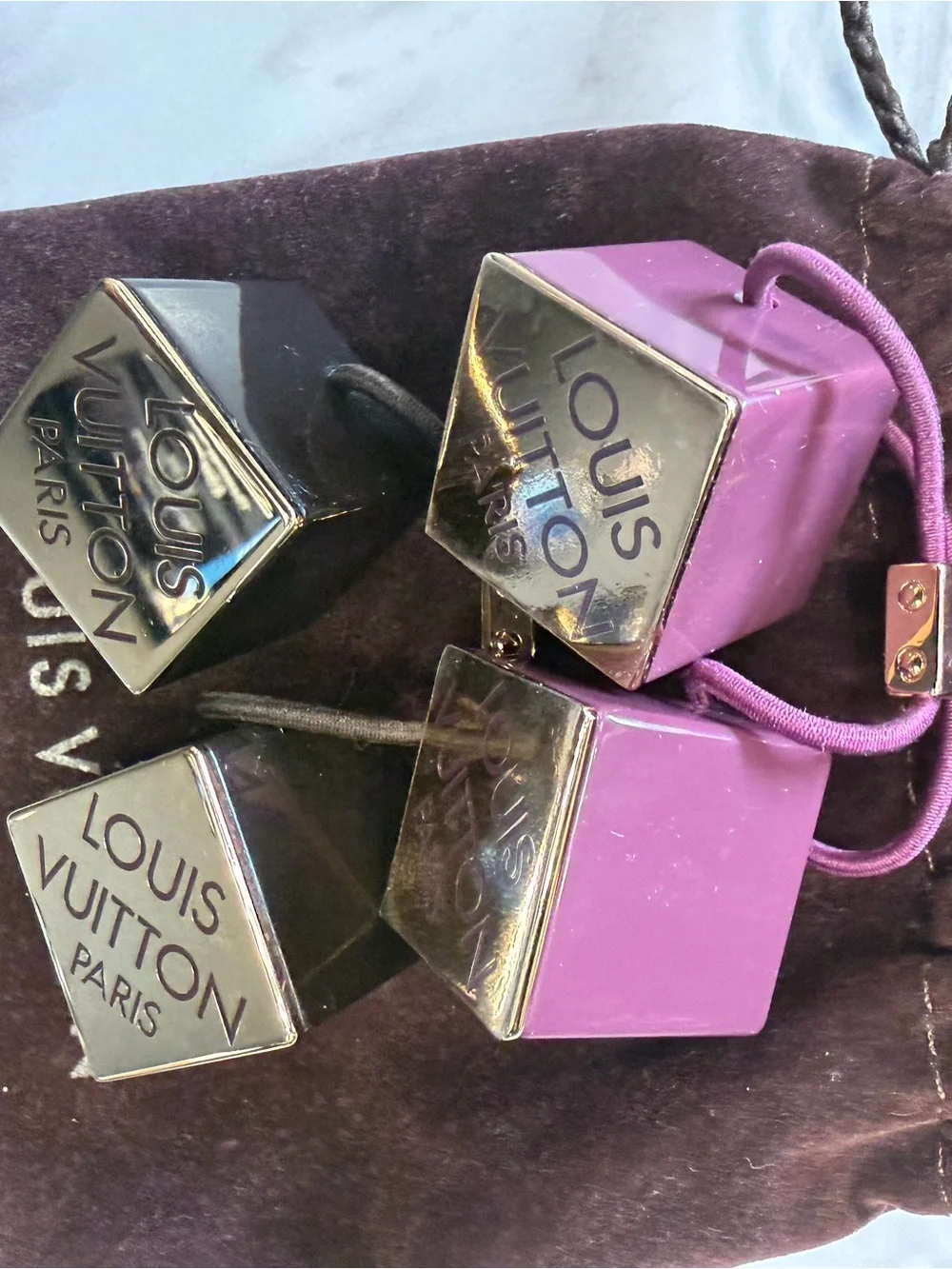 Louis Vuitton Gold-Tone Square Logo Hair Charms